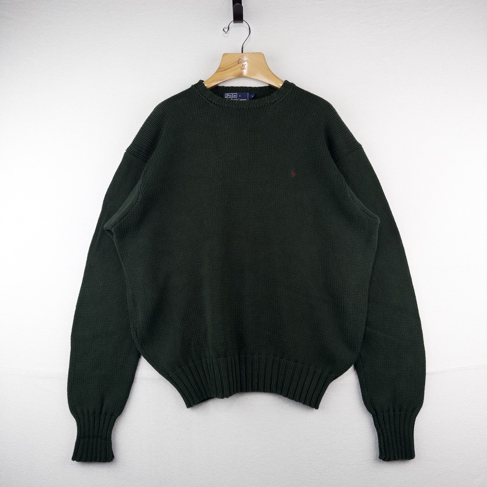 90's Vtg Polo Ralph Lauren Sweater Mens XL Green Cotton Crewneck